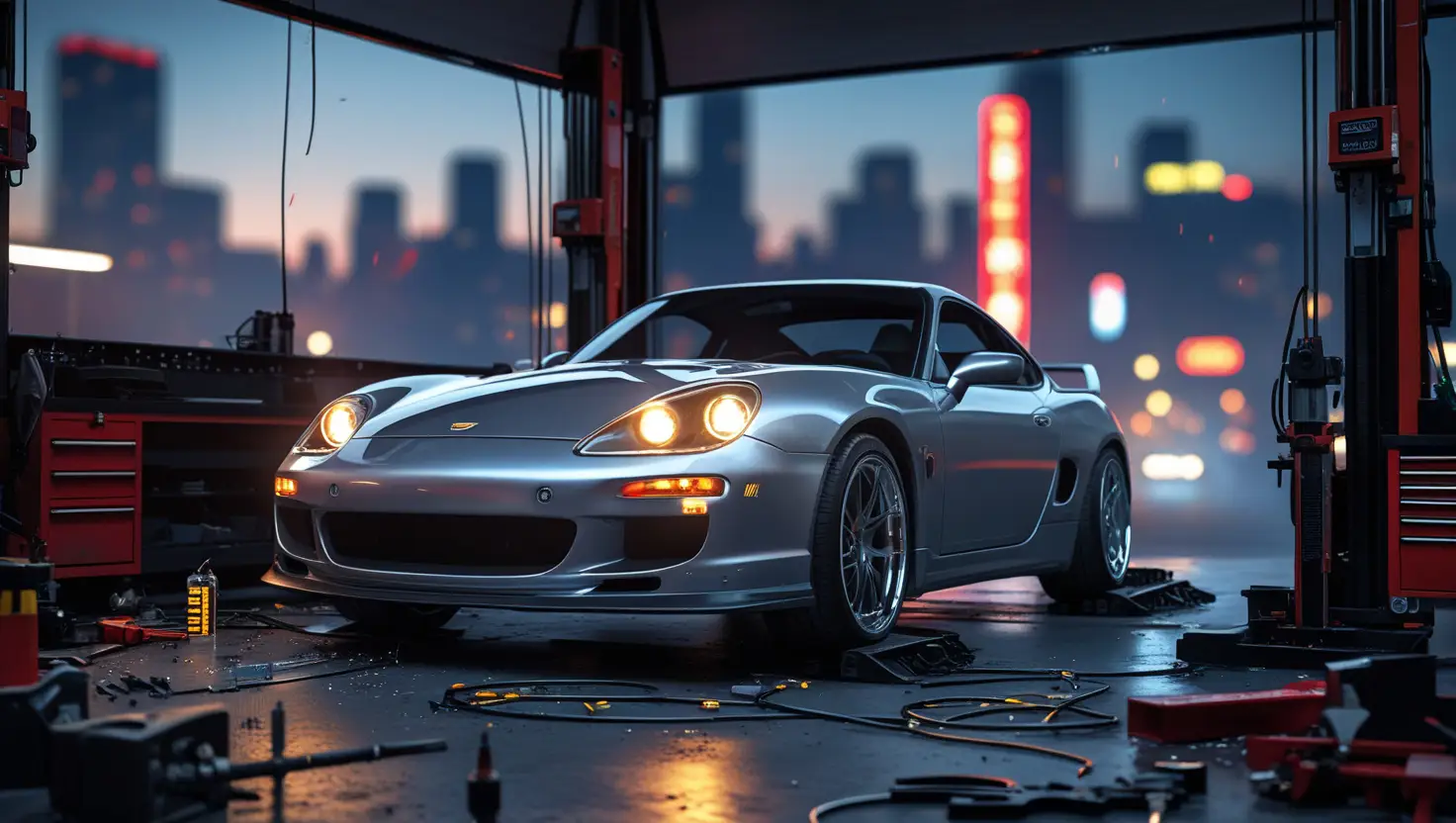A highly detailed dimly lit workshop scene 0 4