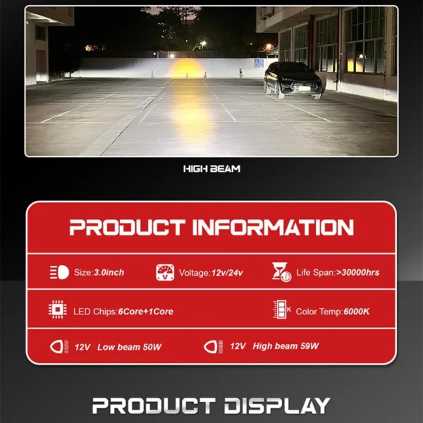 عدسات LED سيارة ALPHA PRO TH-1 50/60 - إضاءة قوية 8000K بيضاء نقية - موفرة للطاقة