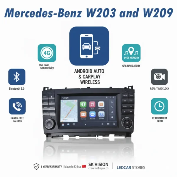 شاشة اندرويد W203 | W209 | 4GB RAM + 64GB Memory Carplay GPS لمرسيدس 2004-2007